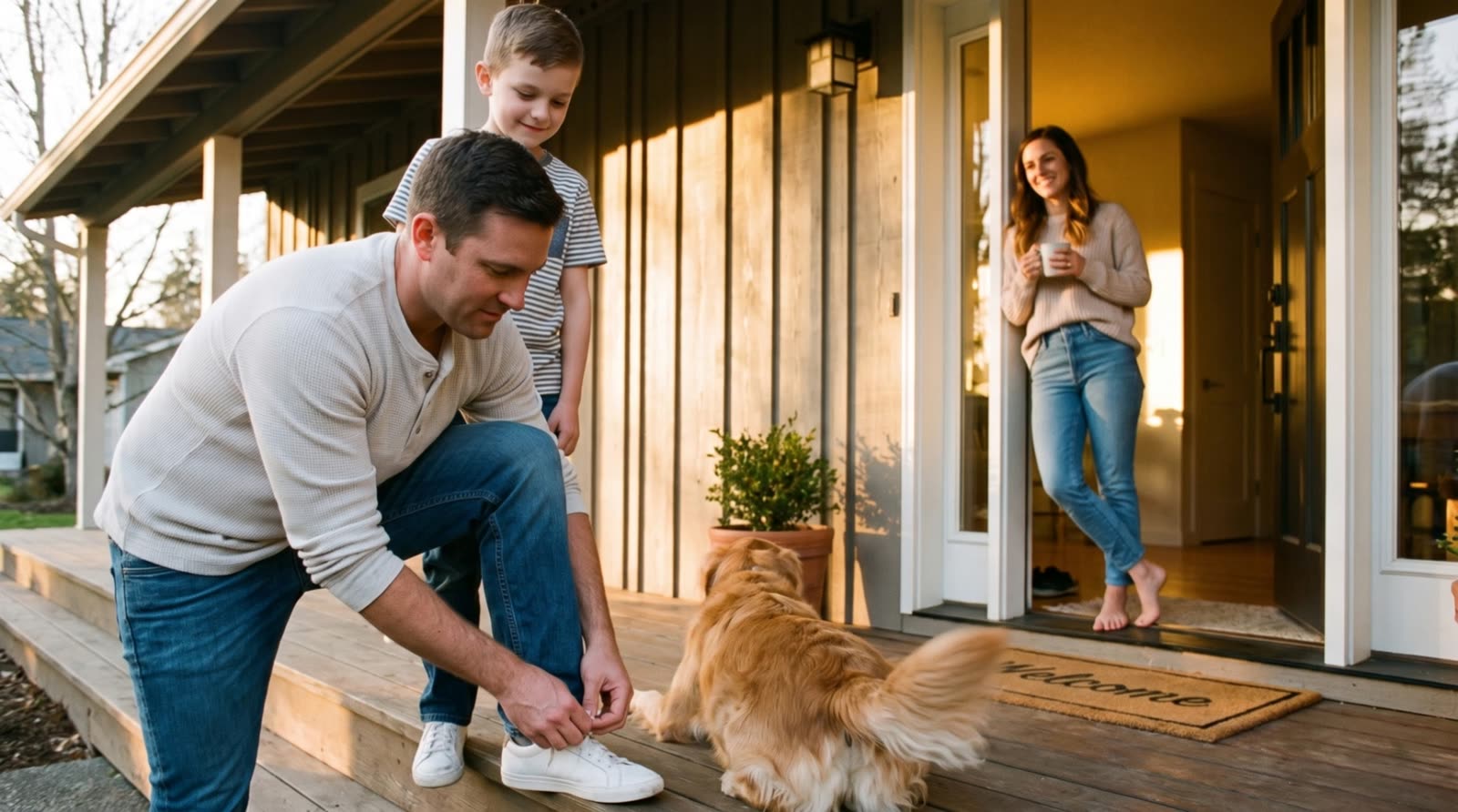 A family at home reviewing their coverage options together